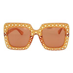 Runway Gucci Orange Square Crystal Embellish Sunglasses
